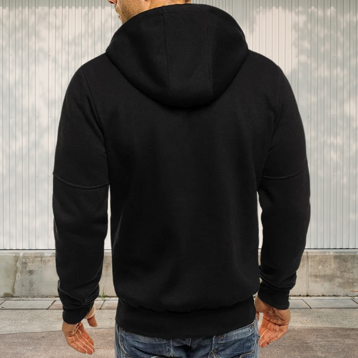 "Sportliche Herren Kapuzenjacke in Dunkelblau mit Reißverschluss, atmungsaktiv und vielseitig für Sport und Freizeit geeignet