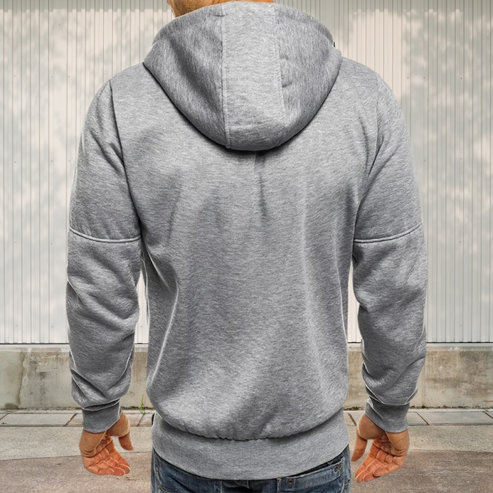 "Sportliche Herren Kapuzenjacke in Dunkelblau mit Reißverschluss, atmungsaktiv und vielseitig für Sport und Freizeit geeignet