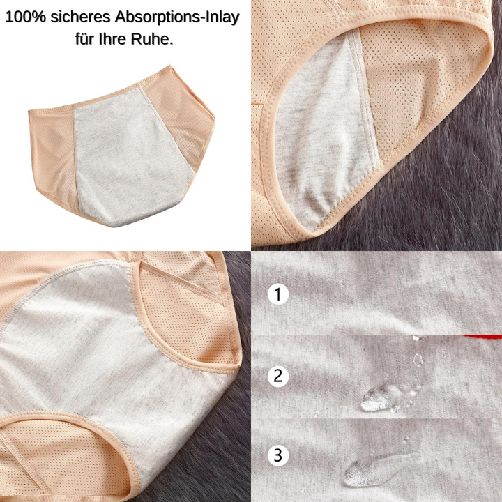 "Stilvolle auslaufsichere Damen-Unterhose, weiß, mit weichem, diskretem Design und hohem Tragekomfort für täglichen Schutz."