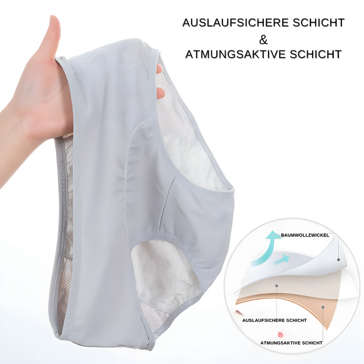 "Stilvolle auslaufsichere Damen-Unterhose, weiß, mit weichem, diskretem Design und hohem Tragekomfort für täglichen Schutz."