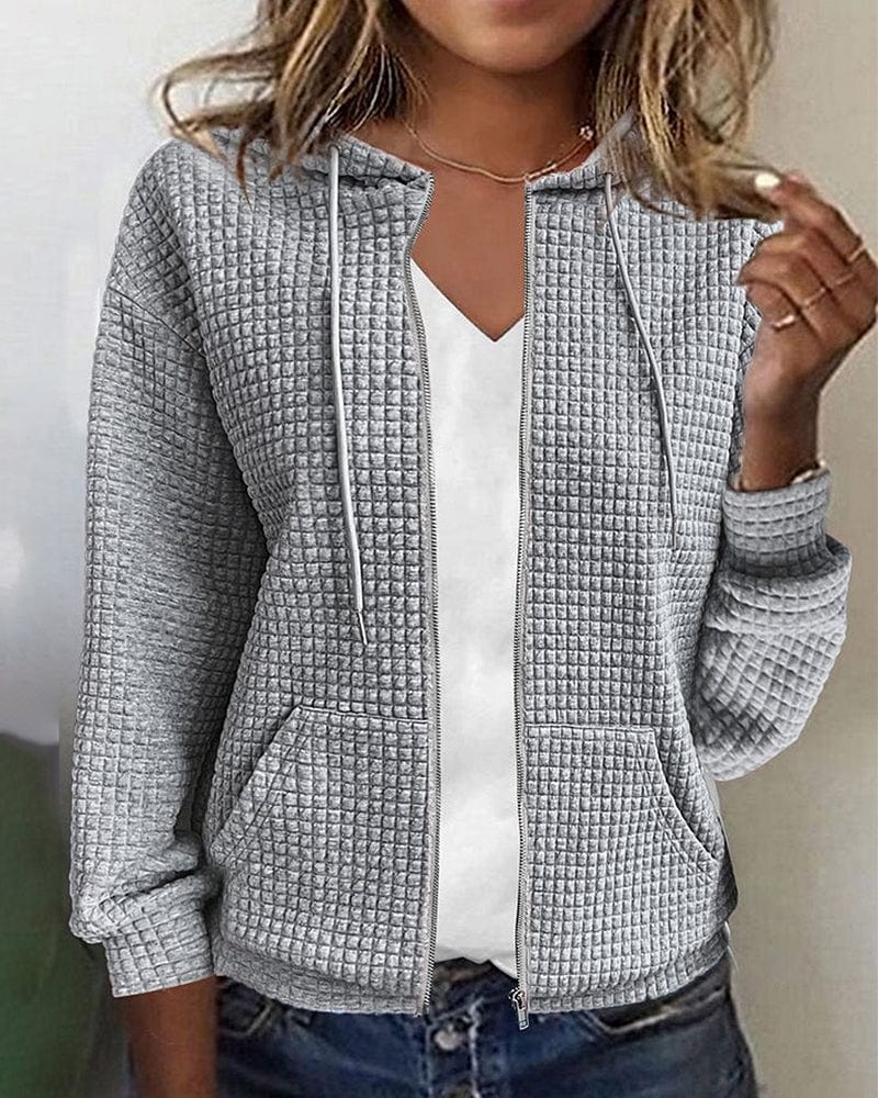 "Stilvolle Damenjacke mit Kapuze, eleganter Schnitt, praktische Taschen, komfortables Design in Grau, Khaki, Rosa, Schwarz, W