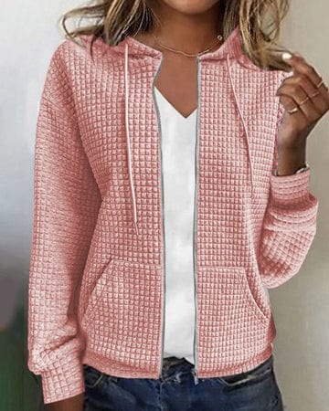 "Stilvolle Damenjacke mit Kapuze, eleganter Schnitt, praktische Taschen, komfortables Design in Grau, Khaki, Rosa, Schwarz, W