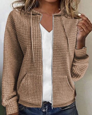 "Stilvolle Damenjacke mit Kapuze, eleganter Schnitt, praktische Taschen, komfortables Design in Grau, Khaki, Rosa, Schwarz, W