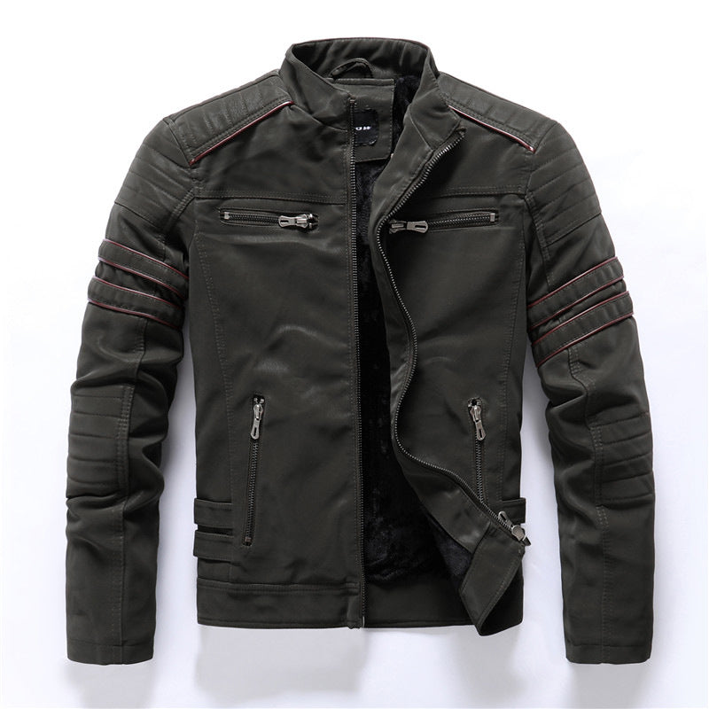 "Stilvolle Herren Bikerjacke in Schwarz, wetterfestes Material, für Freizeit und formale Anlässe, maßgeschneiderte Passform."