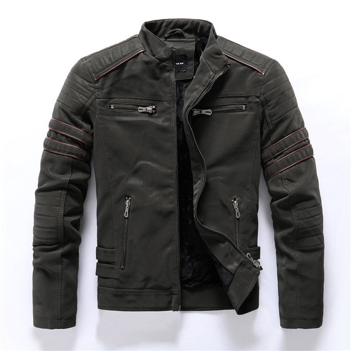 "Stilvolle Herren Bikerjacke in Schwarz, wetterfestes Material, für Freizeit und formale Anlässe, maßgeschneiderte Passform."