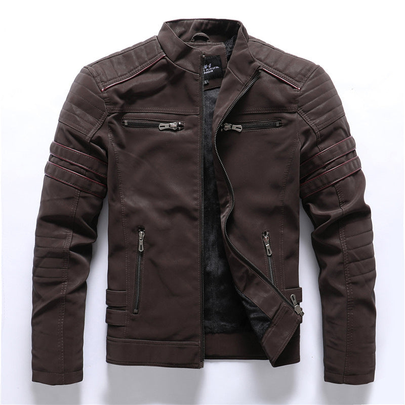 "Stilvolle Herren Bikerjacke in Schwarz, wetterfestes Material, für Freizeit und formale Anlässe, maßgeschneiderte Passform."