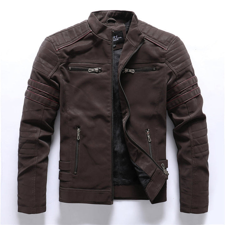 "Stilvolle Herren Bikerjacke in Schwarz, wetterfestes Material, für Freizeit und formale Anlässe, maßgeschneiderte Passform."
