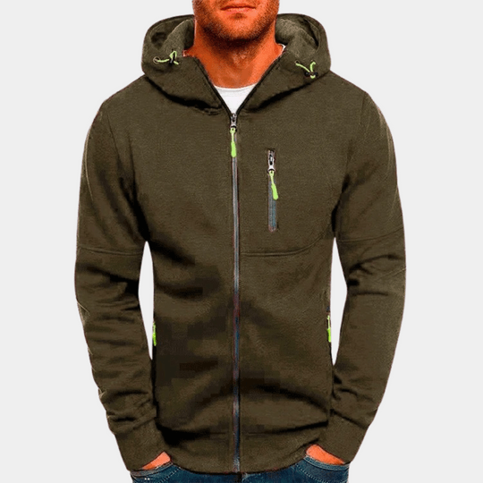 Stilvolle Herren Kapuzenjacke in Armeegrün, schmal geschnitten, modisches Design, ideal für kühle Tage und vielseitig tragbar