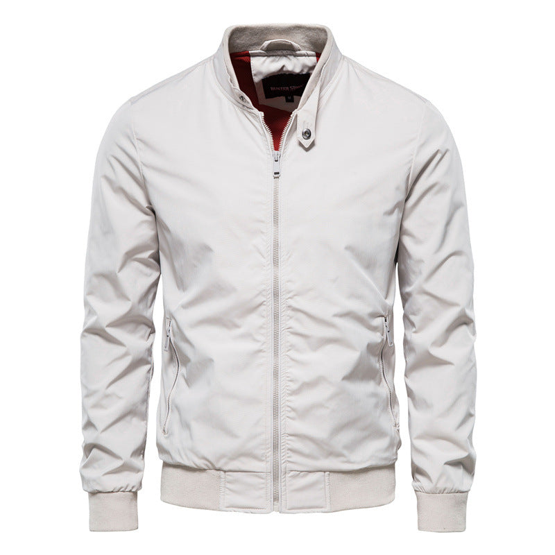 "Stilvolle Herren Stehkragen-Jacke, schlichte Eleganz, robust, mit Taschen, für Zwischensaison geeignet, urban chic"