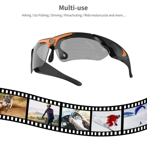 "Stilvolle Kamera-Sonnenbrille mit schwarzem Rahmen, dualer Funktion für Videoaufzeichnung und Sonnenschutz, ideal für Abente
