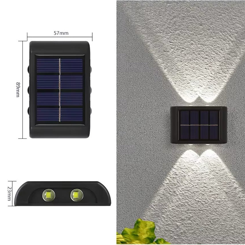 "Stilvolle LED Solar Wandlichter beleuchten modern die Hauswand, energieeffiziente Außenbeleuchtung, wetterfest"