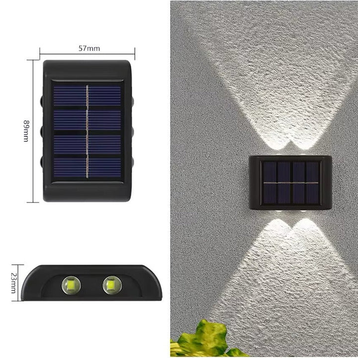 "Stilvolle LED Solar Wandlichter beleuchten modern die Hauswand, energieeffiziente Außenbeleuchtung, wetterfest"