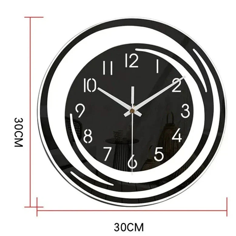 Stilvolle schwarze Wanduhr aus Acryl mit geometrischem Design, geräuschlos und skandinavischem Touch für modernes Ambiente.