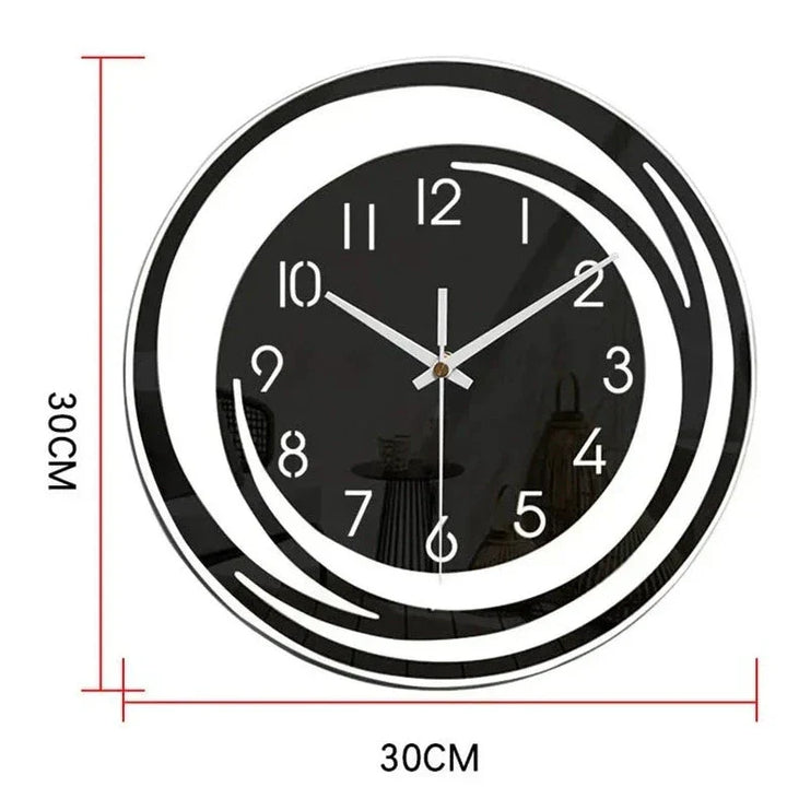 Stilvolle schwarze Wanduhr aus Acryl mit geometrischem Design, geräuschlos und skandinavischem Touch für modernes Ambiente.
