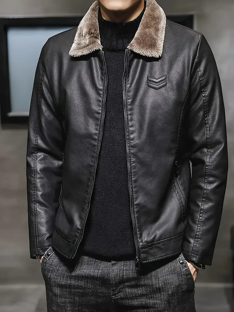 Stilvolle, warme Herren Lederjacke in Schwarz mit robustem Design, perfekt für Herbst und Winter. Elegante, zeitlose Optik.