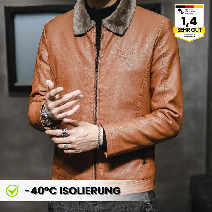 Stilvolle, warme Herren Lederjacke in Schwarz mit robustem Design, perfekt für Herbst und Winter. Elegante, zeitlose Optik.