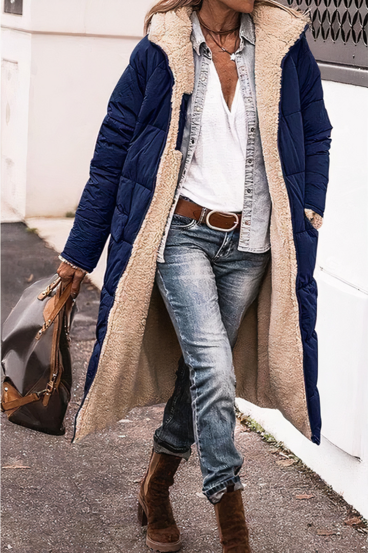 Stilvoller Damen Parka-Mantel mit doppelseitigem Design, warm und modern, ideal für Wintertage und festliche Anlässe.