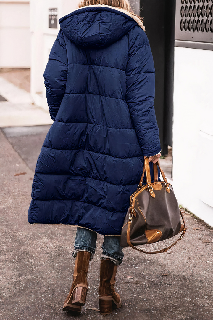 Stilvoller Damen Parka-Mantel mit doppelseitigem Design, warm und modern, ideal für Wintertage und festliche Anlässe.