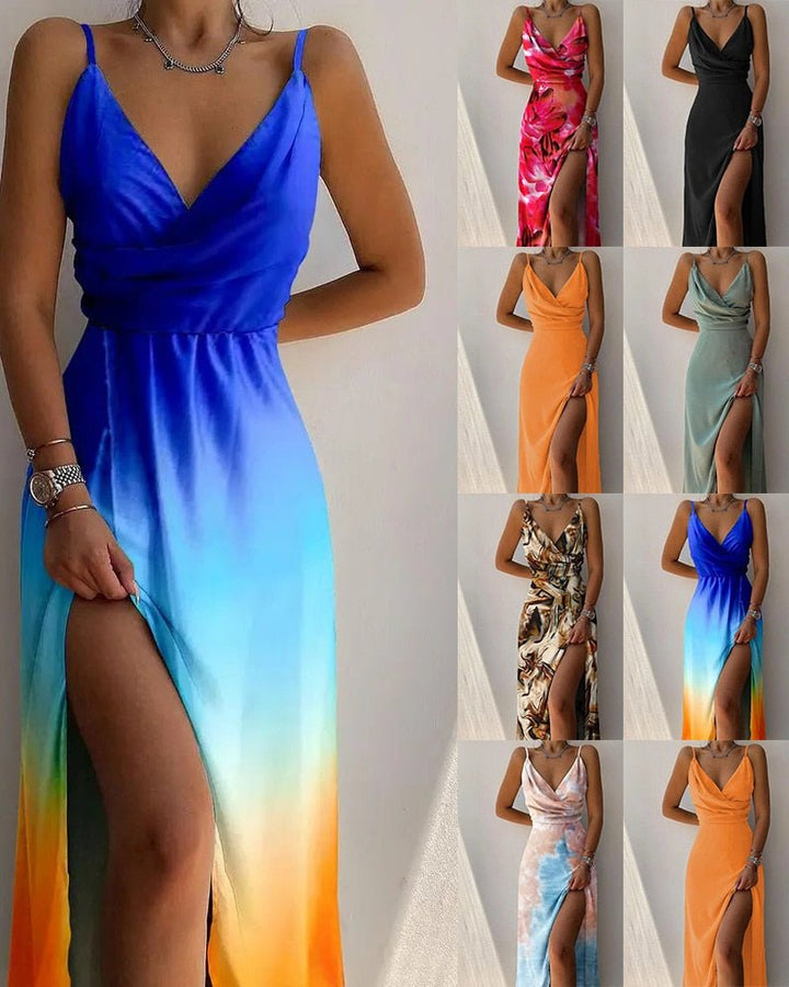 "Stilvolles Damen Maxikleid in tropischem Muster, elegantes Design für besondere Anlässe, Größen S-3XL"