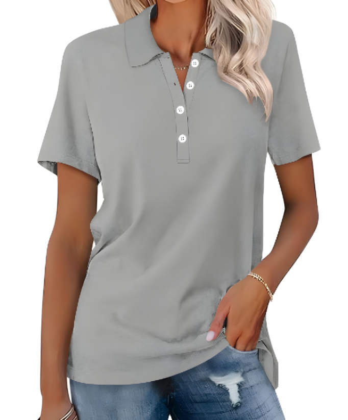 Stilvolles Damen Poloshirt in Blau, klassisches Design, moderne Passform, hochwertiger Stoff, für Büro und Freizeit geeignet.
