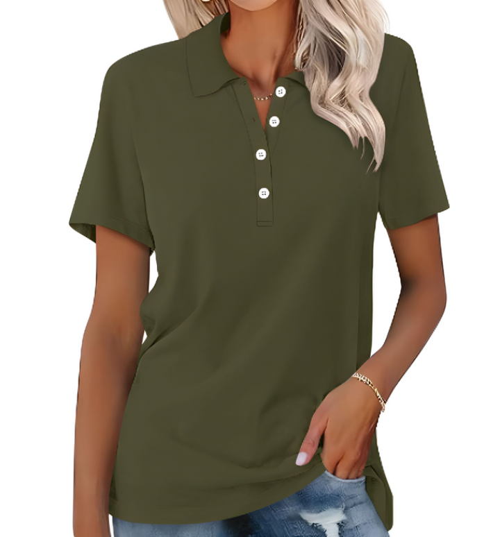 Stilvolles Damen Poloshirt in Blau, klassisches Design, moderne Passform, hochwertiger Stoff, für Büro und Freizeit geeignet.