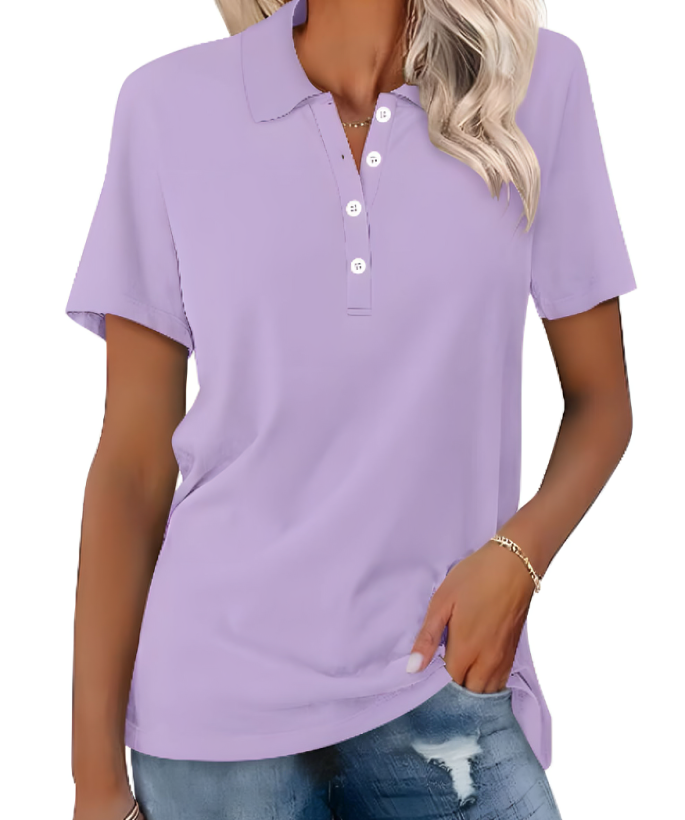 Stilvolles Damen Poloshirt in Blau, klassisches Design, moderne Passform, hochwertiger Stoff, für Büro und Freizeit geeignet.