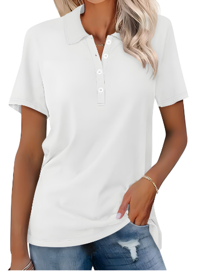 Stilvolles Damen Poloshirt in Blau, klassisches Design, moderne Passform, hochwertiger Stoff, für Büro und Freizeit geeignet.