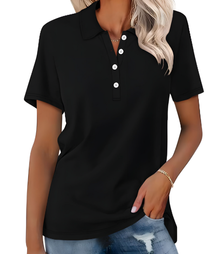 Stilvolles Damen Poloshirt in Blau, klassisches Design, moderne Passform, hochwertiger Stoff, für Büro und Freizeit geeignet.