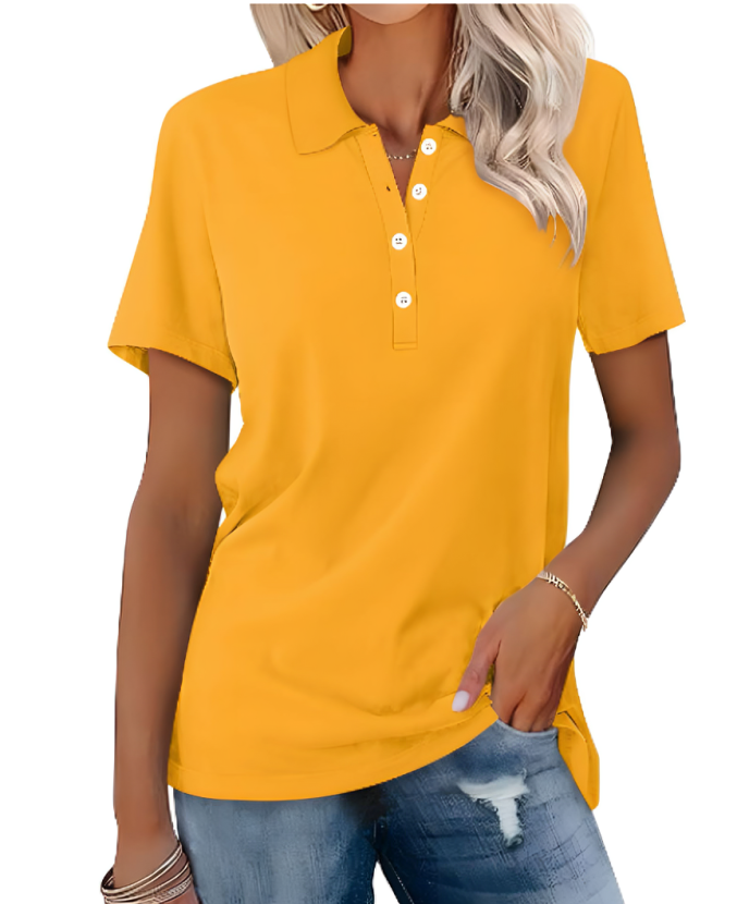 Stilvolles Damen Poloshirt in Blau, klassisches Design, moderne Passform, hochwertiger Stoff, für Büro und Freizeit geeignet.