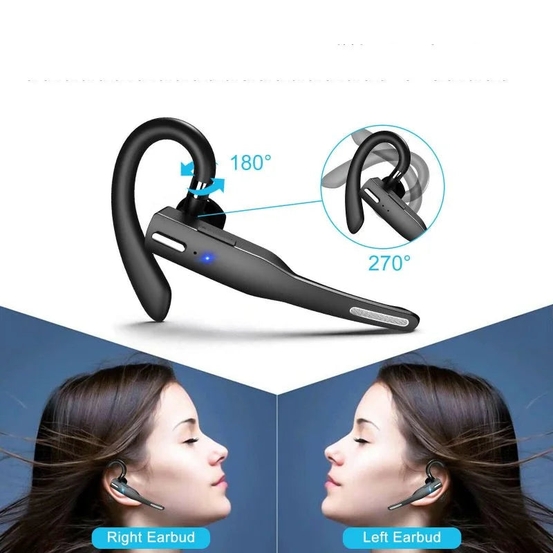 Stilvolles kabelloses Bluetooth-Headset mit drehbarem Ohrbügel, CVC8.0-Technologie und 48h Wiedergabezeit.