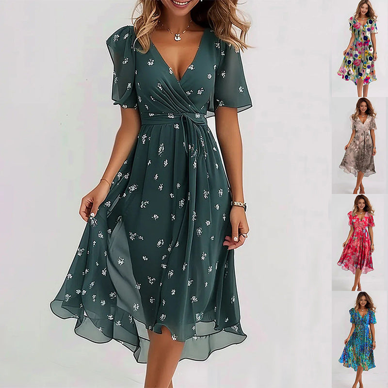 Stilvolles Midi Kleid mit Blumenmuster, elegante Passform, ideal für jeden Anlass, komfortabel und zeitlos.