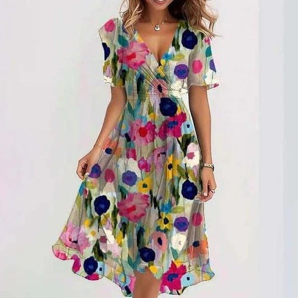 Stilvolles Midi Kleid mit Blumenmuster, elegante Passform, ideal für jeden Anlass, komfortabel und zeitlos.