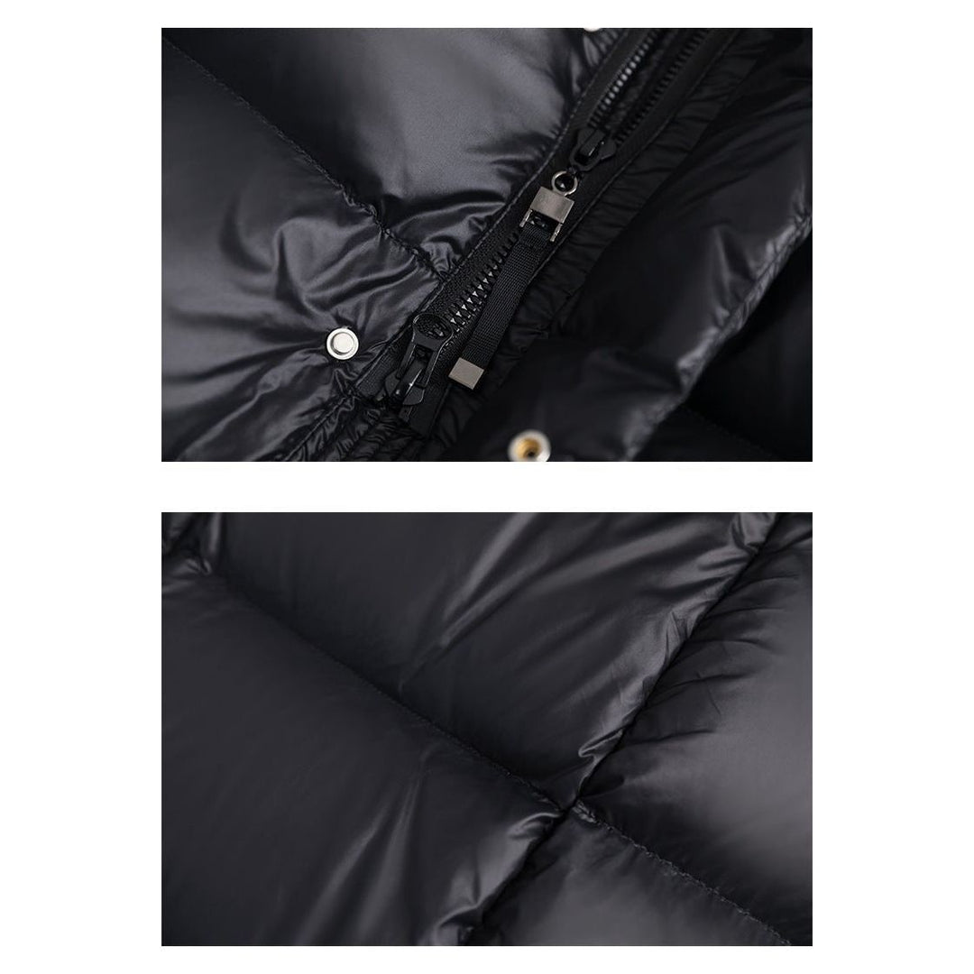 "Stylische Daunen-Winterjacke für Damen, wasserdicht, elegant, schwarze Farbe, hält warm und bietet optimalen Schutz."