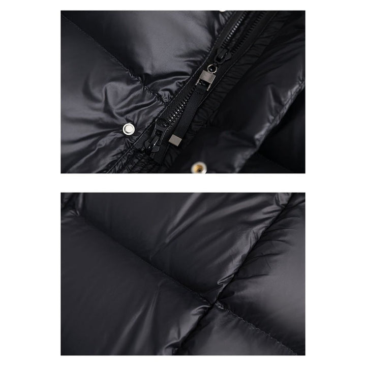 "Stylische Daunen-Winterjacke für Damen, wasserdicht, elegant, schwarze Farbe, hält warm und bietet optimalen Schutz."