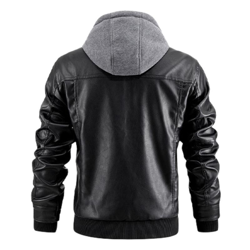 Stylische Herren Kapuzenjacke mit Reißverschlusstaschen und abnehmbarer Kapuze in modernem, schlanken Design.