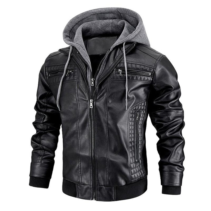 Stylische Herren Kapuzenjacke mit Reißverschlusstaschen und abnehmbarer Kapuze in modernem, schlanken Design.