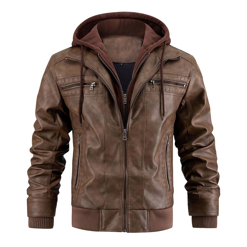Stylische Herren Kapuzenjacke mit Reißverschlusstaschen und abnehmbarer Kapuze in modernem, schlanken Design.