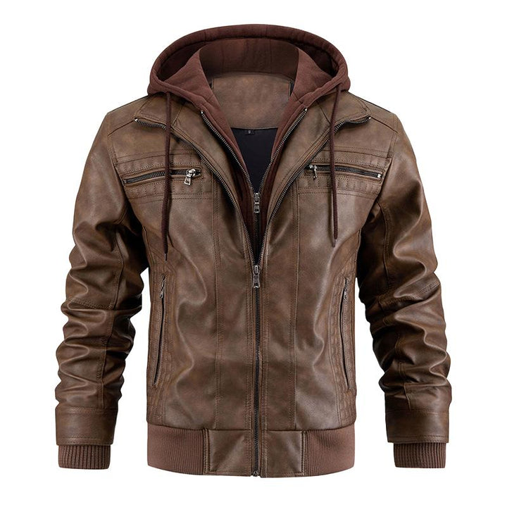 Stylische Herren Kapuzenjacke mit Reißverschlusstaschen und abnehmbarer Kapuze in modernem, schlanken Design.