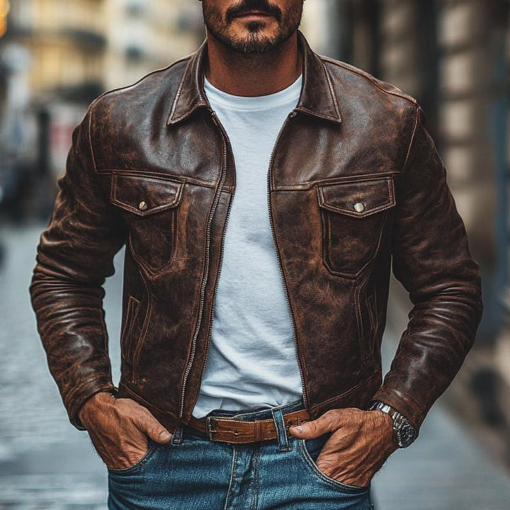 "Stylische Herrenjacke mit Reverskragen, schlanker Schnitt, mehrere Taschen, ideal für eleganten und lässigen Stil."