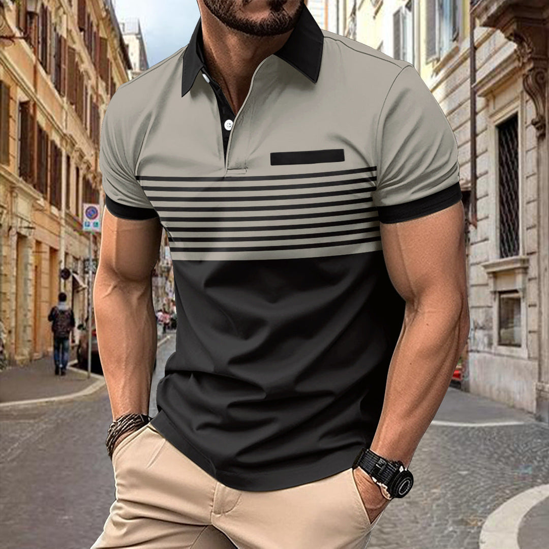 "Stylisches Herren-Polohemd, modernes Design, navyblau, kurzärmelig, atmungsaktiv, ideal für Büro und Freizeit."