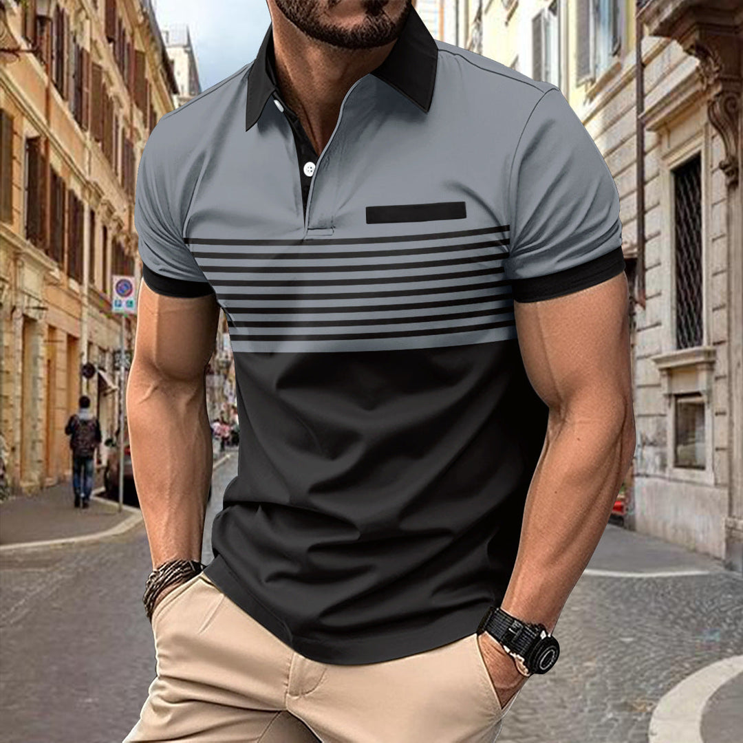 "Stylisches Herren-Polohemd, modernes Design, navyblau, kurzärmelig, atmungsaktiv, ideal für Büro und Freizeit."