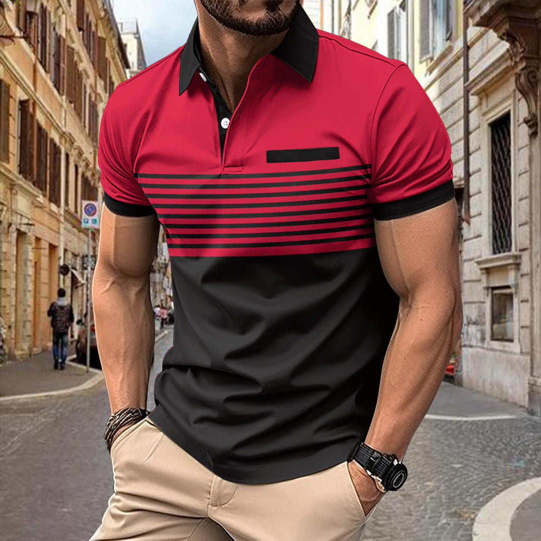 "Stylisches Herren-Polohemd, modernes Design, navyblau, kurzärmelig, atmungsaktiv, ideal für Büro und Freizeit."