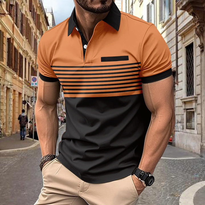 "Stylisches Herren-Polohemd, modernes Design, navyblau, kurzärmelig, atmungsaktiv, ideal für Büro und Freizeit."