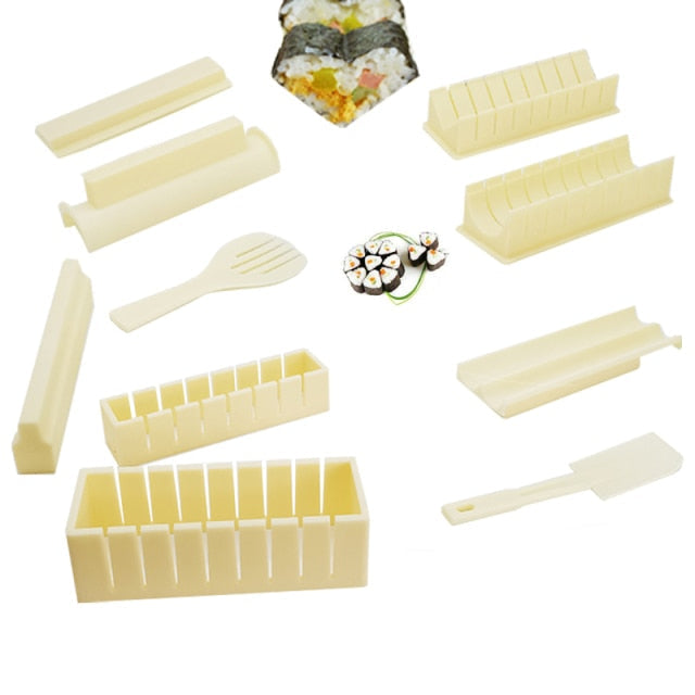 "Sushi Maker Set, 11-teilig, mit Formen für Herz, Rechteck, Quadrat, Blume, aus umweltfreundlichem Kunststoff."