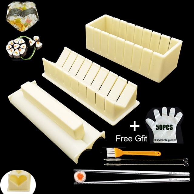 "Sushi Maker Set, 11-teilig, mit Formen für Herz, Rechteck, Quadrat, Blume, aus umweltfreundlichem Kunststoff."