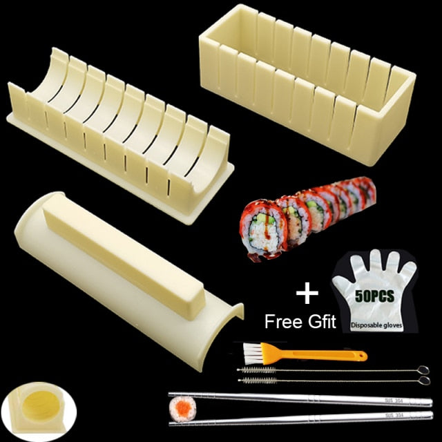 "Sushi Maker Set, 11-teilig, mit Formen für Herz, Rechteck, Quadrat, Blume, aus umweltfreundlichem Kunststoff."