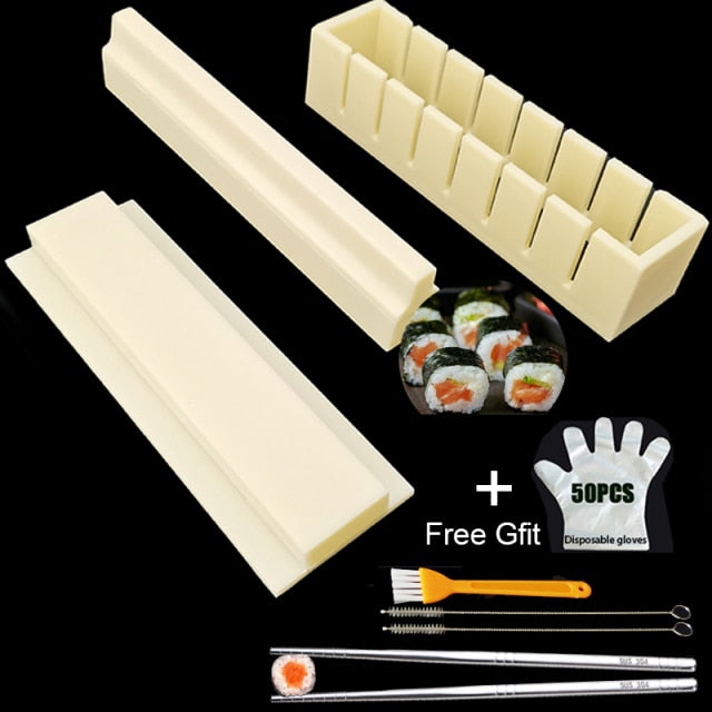 "Sushi Maker Set, 11-teilig, mit Formen für Herz, Rechteck, Quadrat, Blume, aus umweltfreundlichem Kunststoff."