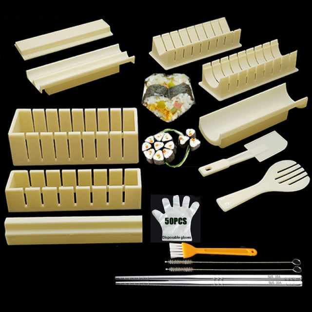 "Sushi Maker Set, 11-teilig, mit Formen für Herz, Rechteck, Quadrat, Blume, aus umweltfreundlichem Kunststoff."