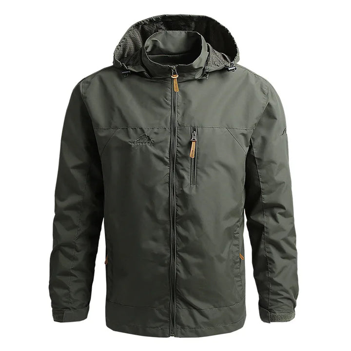 "Taktische wasserdichte Herrenjacke, robustes Design, abnehmbare Kapuze, atmungsaktiv, ideal für Outdoor-Abenteuer."