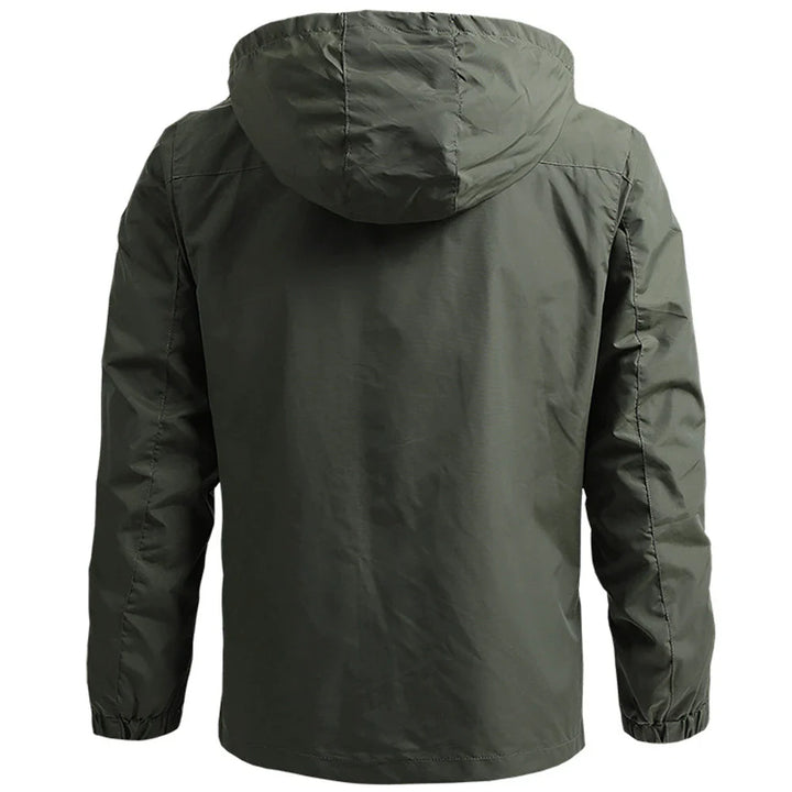 "Taktische wasserdichte Herrenjacke, robustes Design, abnehmbare Kapuze, atmungsaktiv, ideal für Outdoor-Abenteuer."